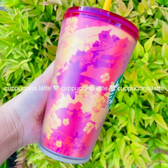 🍓LAST SET🌻Starbucks Summer 2022 Soft Touch Floral Pink & Green Grande Tumblers - Picture 5 of 16